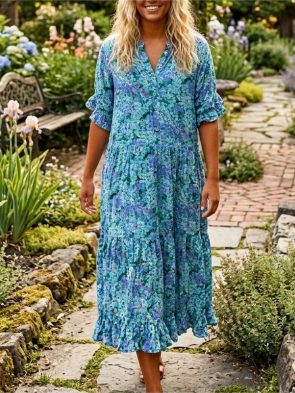 Boii Women's Multicolor Floral Ruffle Tiered Pullover Midi Dress Size Small 8422